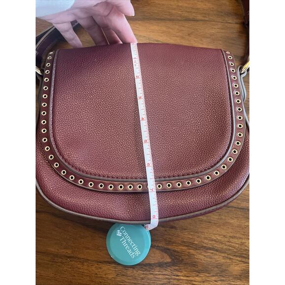 Burgundy Faux Leather With Gold Grommet Accents Crossbody Purse Boho Fallcore - Picture 2 of 10